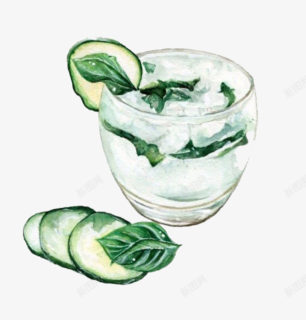 水彩薄荷水png免抠素材_新图网 https://ixintu.com 卡通 手绘 水彩 玻璃杯 绿色 薄荷叶 薄荷水 装饰