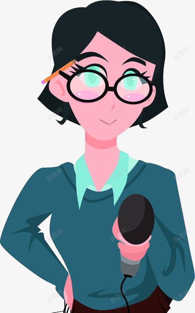 手绘女孩记者团png免抠素材_新图网 https://ixintu.com 女孩 媒体 新闻 蓝色衣服 记者 记者团 采访