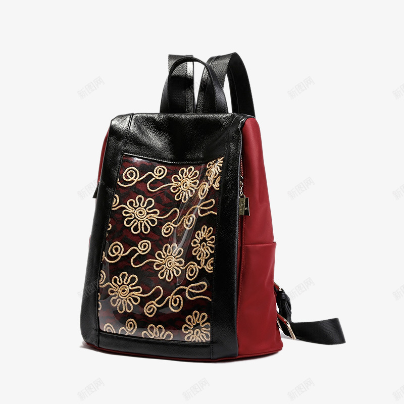 时尚个性花纹复古皮背包png免抠素材_新图网 https://ixintu.com 产品实物 双肩包 复古花纹 头层牛皮 女包 背包
