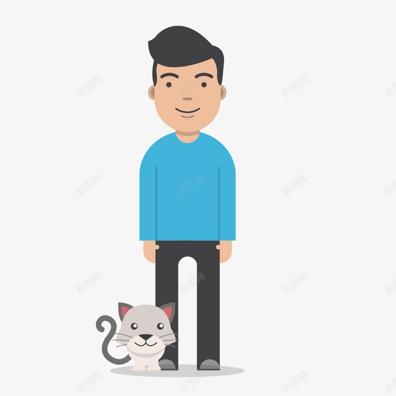 蓝色衣服青年男子矢量图eps免抠素材_新图网 https://ixintu.com 人物 卡通 小清新 工作形象 服装 猫咪 男子 简约 职业 装饰图案 矢量图