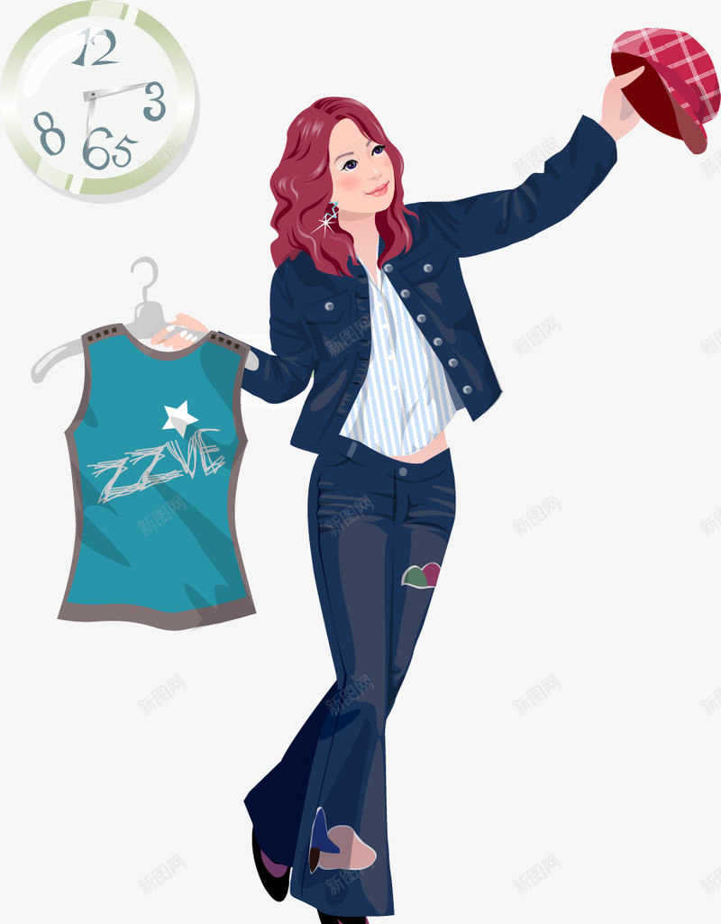 手拿帽子和衣服的红发美女矢量图ai免抠素材_新图网 https://ixintu.com 圆钟 帽子 手拿帽子和衣服的红发矢量美女 矢量美女 矢量衣服 矢量图