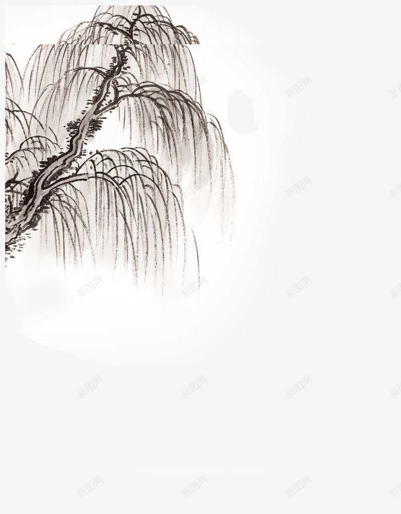 手绘棕色墨迹柳树png免抠素材_新图网 https://ixintu.com 墨迹 柳树 棕色