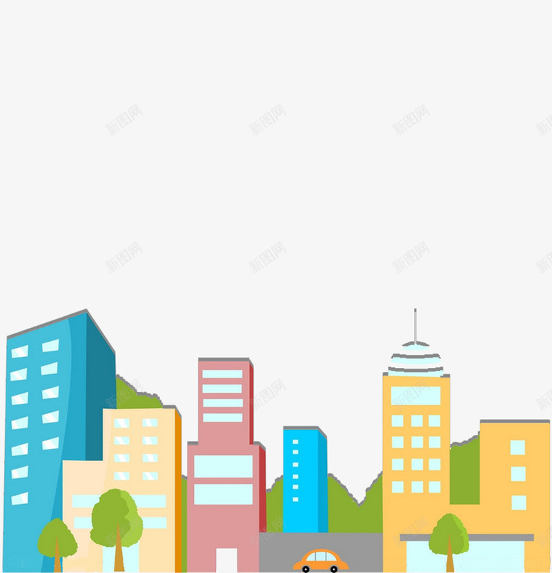 卡通城市建筑png免抠素材_新图网 https://ixintu.com 卡通 城市 建筑 建筑物 彩色 房子 树木 楼房 玻璃 避雷针