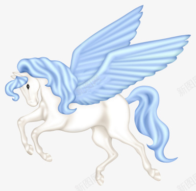 手绘飞马png免抠素材_新图网 https://ixintu.com 卡通 手绘 蓝色翅膀 飞马 马