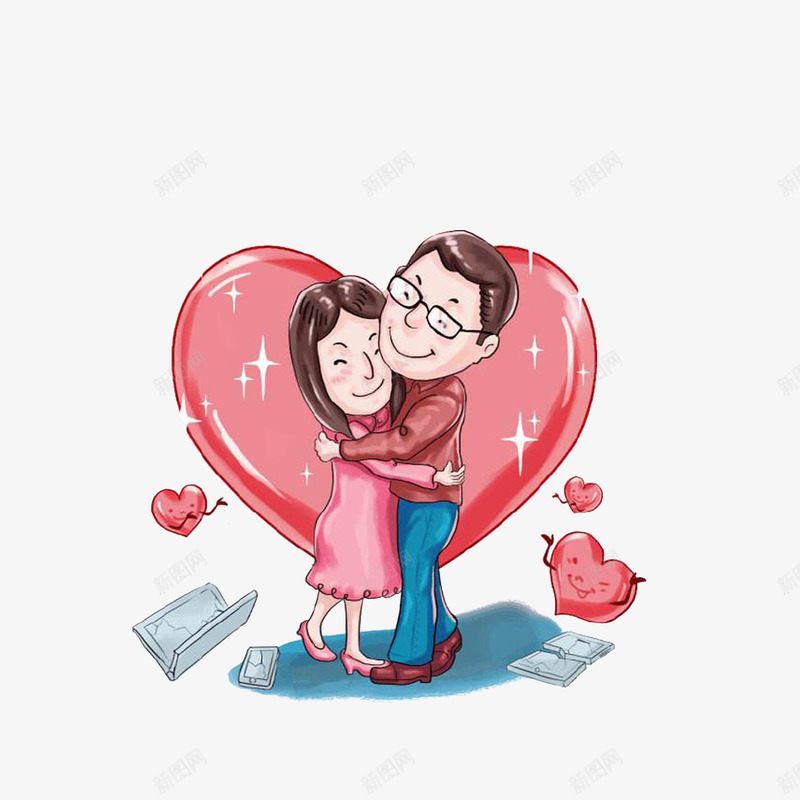 卡通夫妻拥抱psd免抠素材_新图网 https://ixintu.com 大大的爱心 夫妻拥抱 爱心小人 甜蜜蜜 男女相拥 紧紧拥抱
