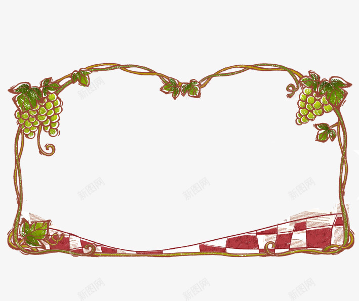 葡萄架边框psd免抠素材_新图网 https://ixintu.com 手绘葡萄 插画 绿色 葡萄 边框