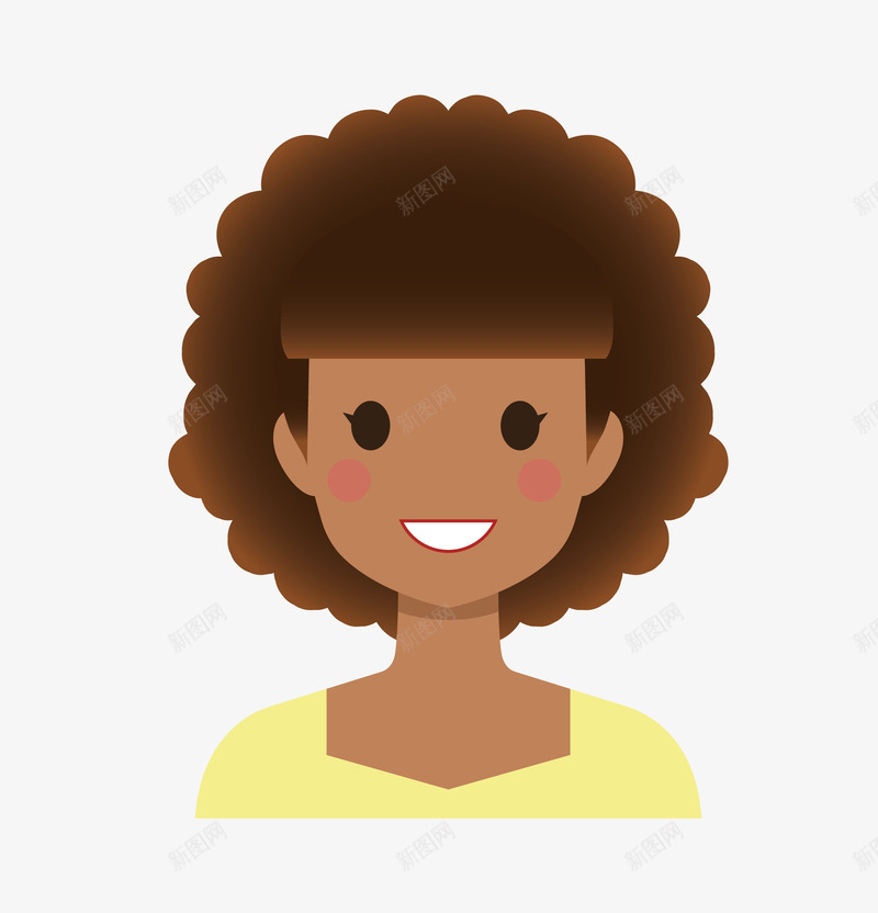 人物矢量图ai免抠素材_新图网 https://ixintu.com 微笑女孩 爆炸头发型 皮肤黝黑女生 矢量图