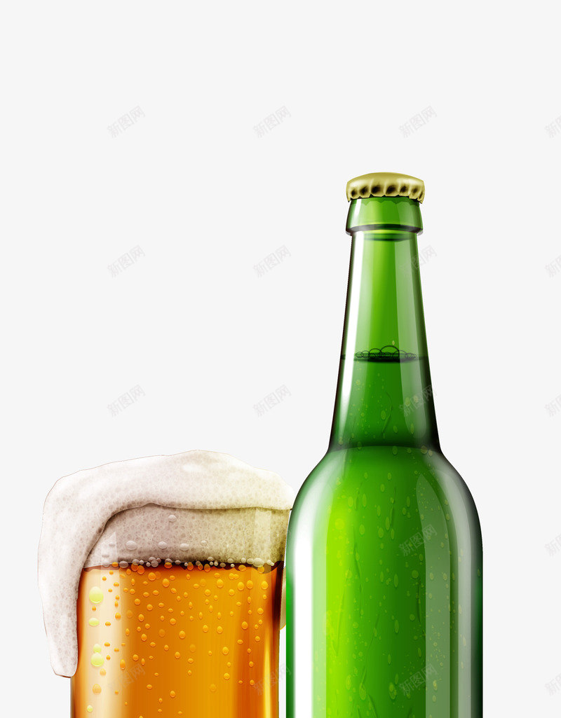 绿色啤酒酒瓶png免抠素材_新图网 https://ixintu.com 啤酒酒瓶 白色泡沫 绿色瓶子 绿色酒瓶 酒水 黄色啤酒