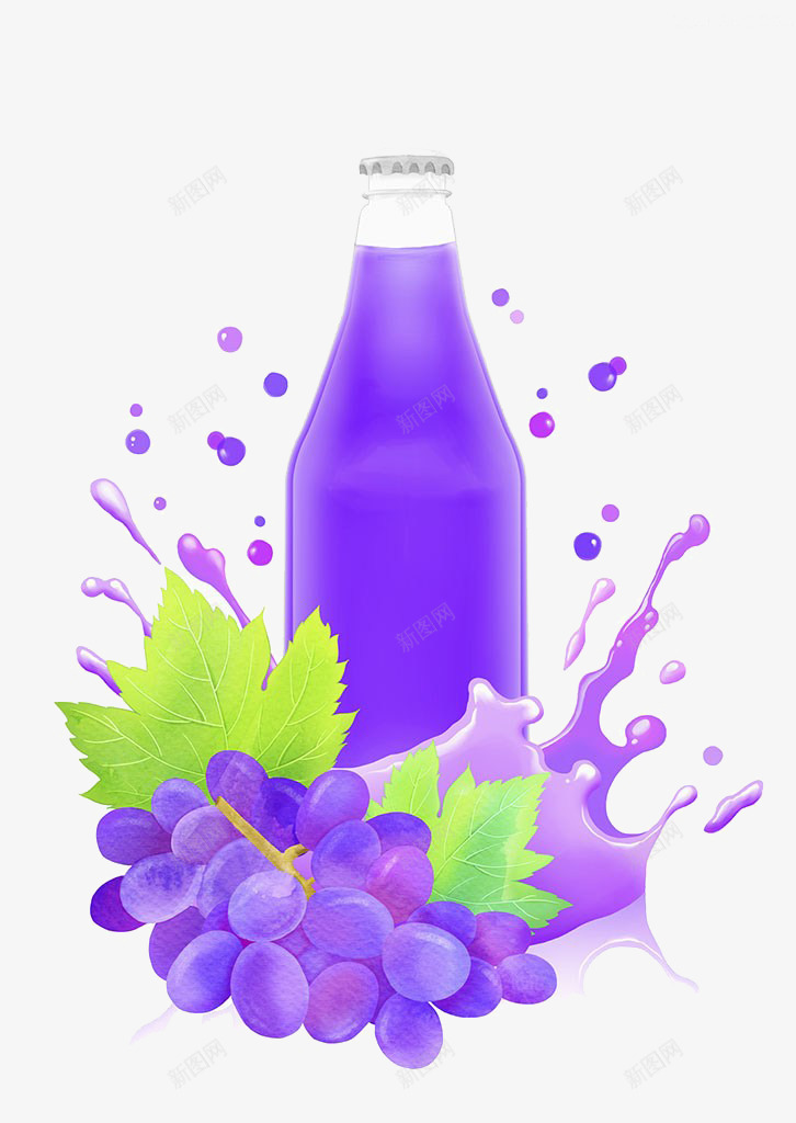 葡萄汁插画png免抠素材_新图网 https://ixintu.com 一瓶果汁 彩色 新鲜葡萄 水果果汁 紫色 紫色饮料 葡萄汁插画