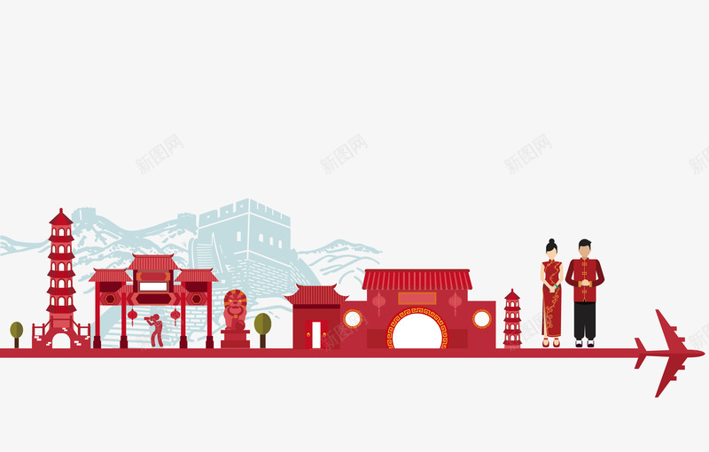 建筑矢量图ai免抠素材_新图网 https://ixintu.com 塔 小人 建筑 旅游 楼牌 矢量图