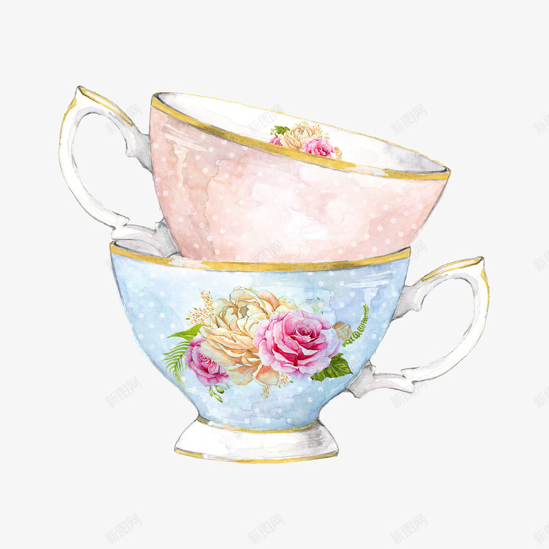 手绘杯子插画png免抠素材_新图网 https://ixintu.com 小清新 手绘 插画 杯子 花 茶杯
