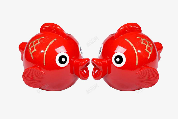 红色喜庆中国风亲嘴鱼装饰png免抠素材_新图网 https://ixintu.com 亲嘴鱼 动物 可爱鱼 婚庆 摆件 礼品 红色的鱼