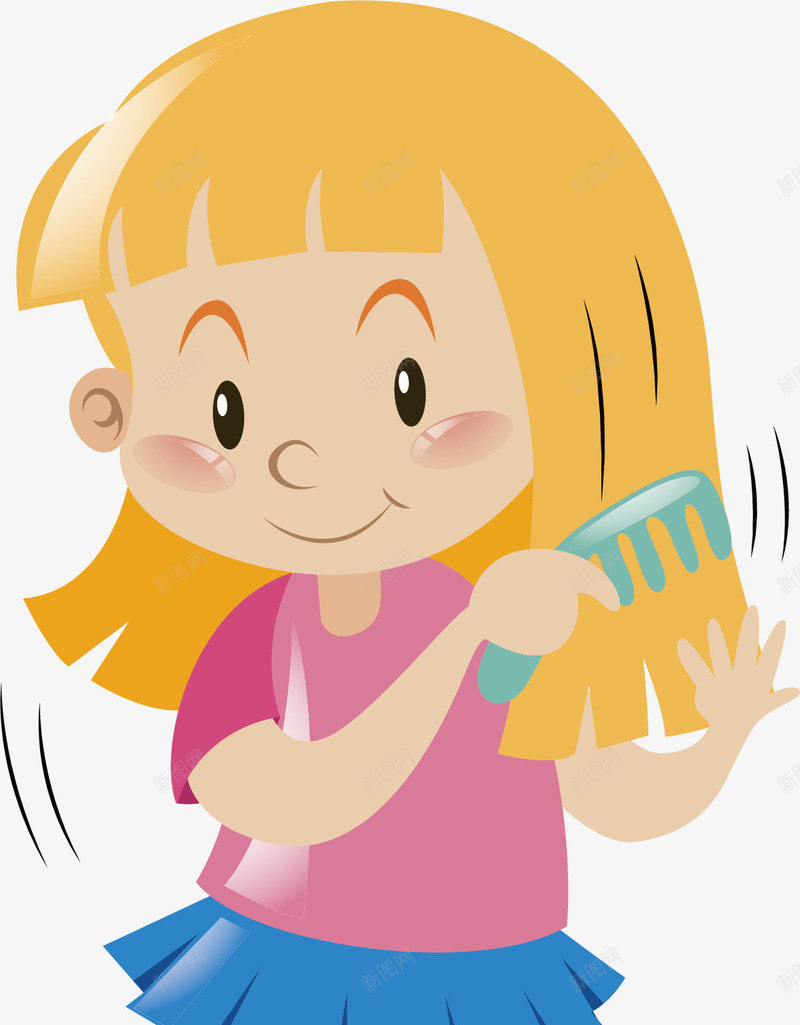 长发女孩png免抠素材_新图网 https://ixintu.com 卡通 可爱 女孩 梳子 短发齐刘海 粉色衣服 长发 齐刘海