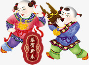 过年年画小孩psd免抠素材_新图网 https://ixintu.com 吹乐器跳舞年画宝宝 喜庆过节年画宝宝 恭贺新春年画小人 新春喜庆年宝宝 过年年画小孩