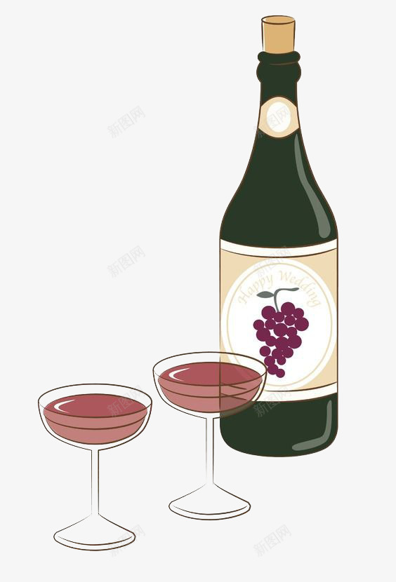 葡萄酒与酒杯简约手绘png免抠素材_新图网 https://ixintu.com 庆祝 晚宴 红酒 约会 美酒 葡萄酒