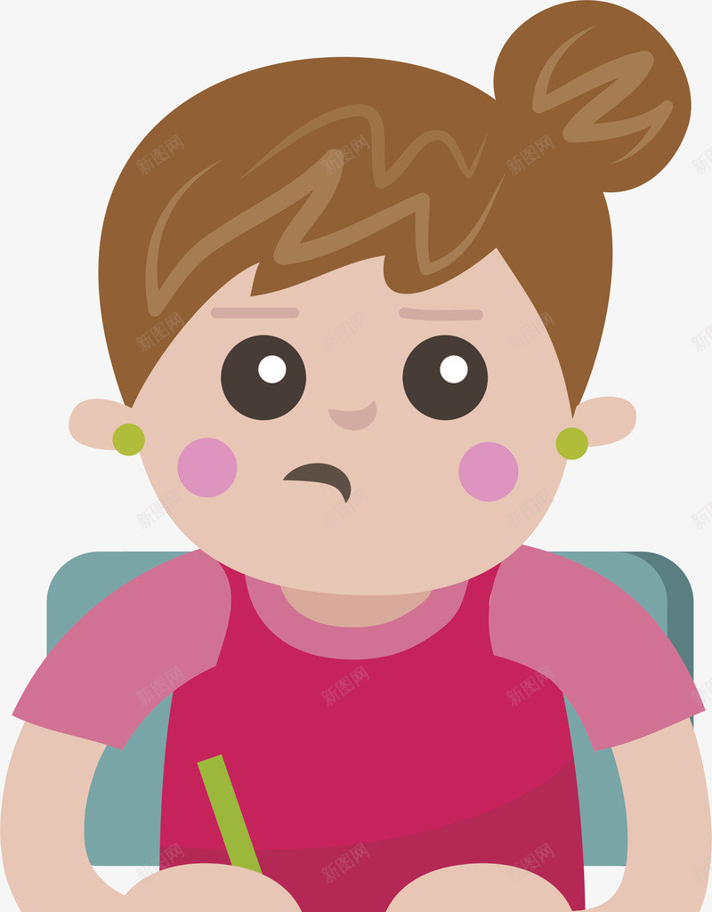 遇到难题的女孩矢量图eps免抠素材_新图网 https://ixintu.com 丸子头 皱眉头 矢量png 粉色衣服 课堂问题 遇到难题 矢量图
