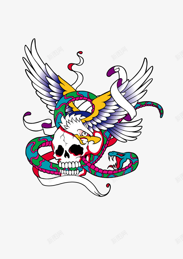 骷髅png免抠素材_新图网 https://ixintu.com 翅膀 蛇 骷髅