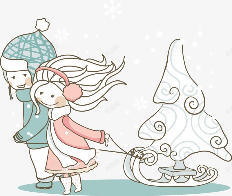 雪人png免抠素材_新图网 https://ixintu.com 冬天 情侣 雪人 雪橇