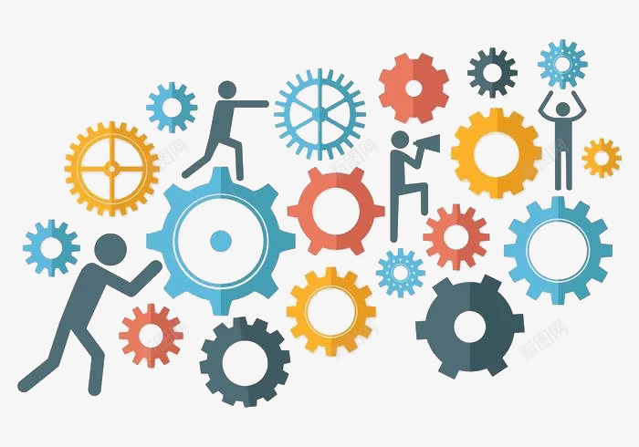 小人开工齿轮png免抠素材_新图网 https://ixintu.com 卡通小人 开工 彩色 简约 齿轮