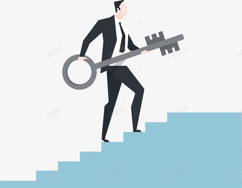 拿着钥匙上台阶的人矢量图ai免抠素材_新图网 https://ixintu.com 上台阶 上台阶的人 商务小人 拿钥匙 矢量png 钥匙 矢量图