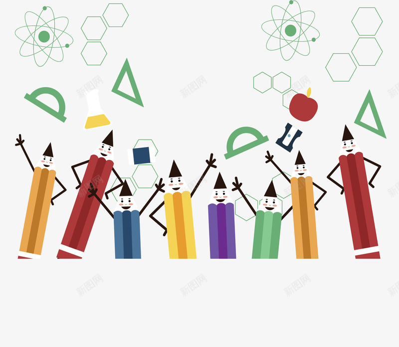 开学季卡通铅笔小人矢量图ai免抠素材_新图网 https://ixintu.com 卡通铅笔 开学季 开学铅笔 矢量png 铅笔 铅笔小人 矢量图