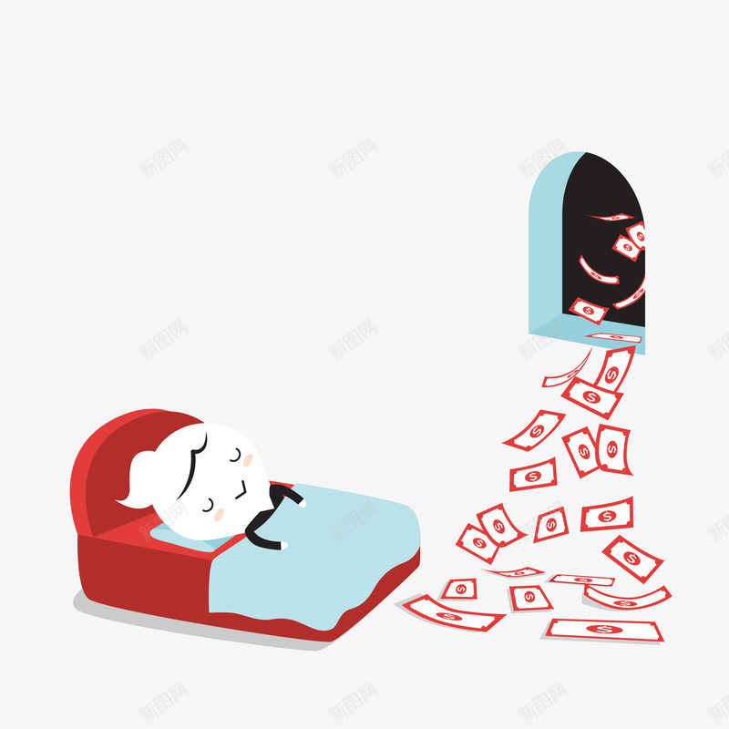 扁平睡眠做梦插画矢量图ai免抠素材_新图网 https://ixintu.com 做梦 小人 睡觉 金钱 矢量图