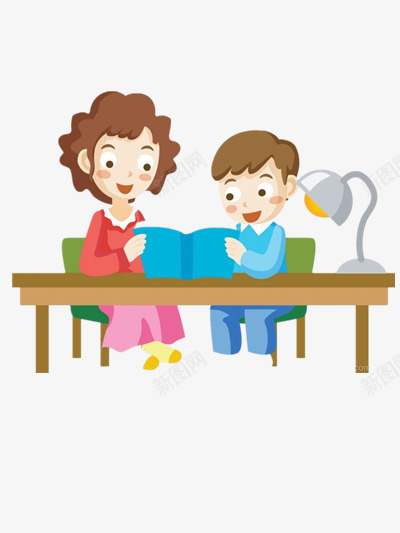 学习卡通png免抠素材_新图网 https://ixintu.com 卡通元素 学习素材 宝宝和妈妈 读书 读书元素