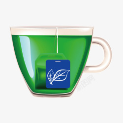玻璃质感茶杯绿茶矢量图素材