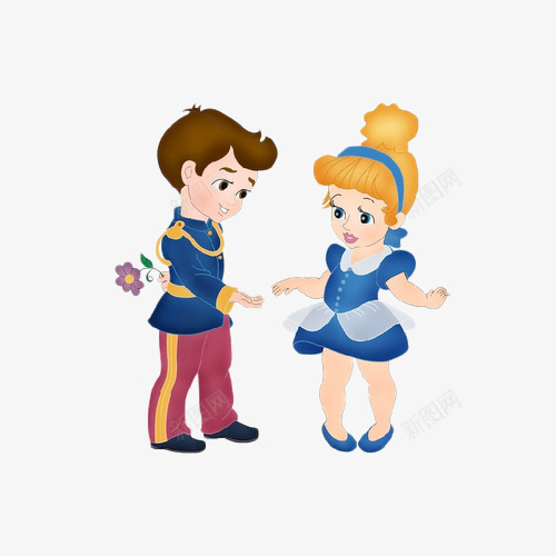 卡通王子和公主png免抠素材_新图网 https://ixintu.com 卡通 小女孩 小男孩 插画 献花男孩 王子和公主 童话 送花