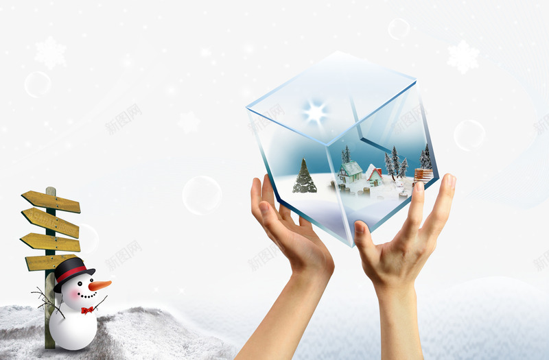 创意手中的魔方雪景png免抠素材_新图网 https://ixintu.com 下雪 手 水彩雪人 雪人 雪景 魔方