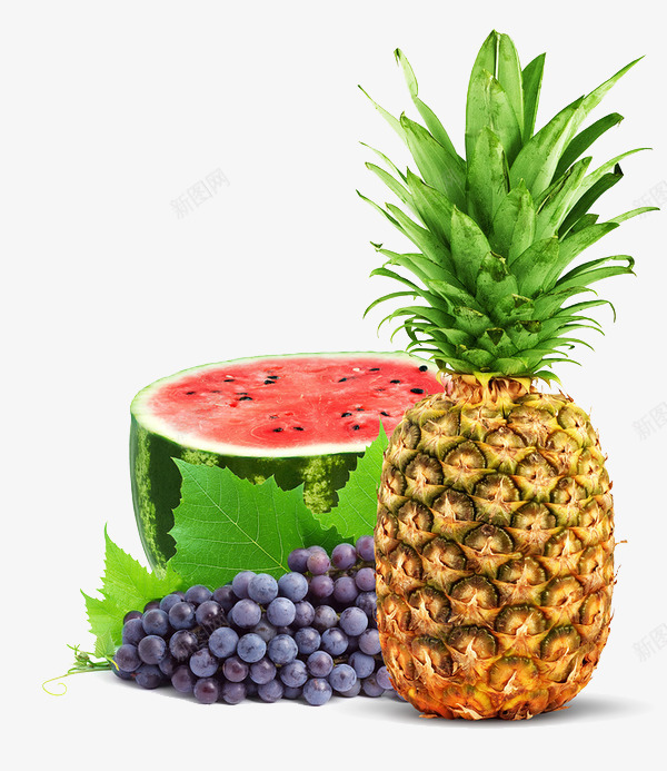 菠萝西瓜和葡萄png免抠素材_新图网 https://ixintu.com 水果 菠萝 葡萄 西瓜