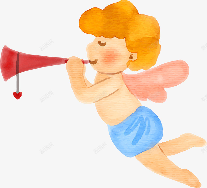 吹喇叭的可爱天使png免抠素材_新图网 https://ixintu.com 丘比特 卡通 可爱 喇叭 天使 情人节 水彩 翅膀 节日装饰