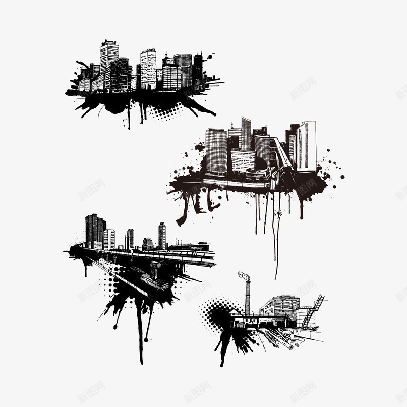 创意都市剪影矢量图eps免抠素材_新图网 https://ixintu.com 创意 墨迹 建筑图片 彩墨 都市 矢量图