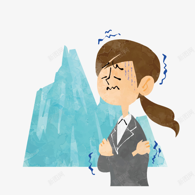 卡通冷颤女生png免抠素材_新图网 https://ixintu.com 冷颤女生 卡通女生 手绘小人 马尾女生