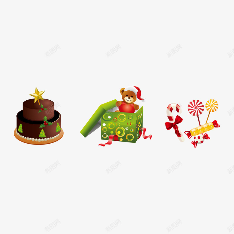 圣诞节元素矢量图ai免抠素材_新图网 https://ixintu.com 3个矢量圣诞节元素 可爱圣诞节元素 矢量圣诞节礼物盒 矢量圣诞节糖果元素 矢量图