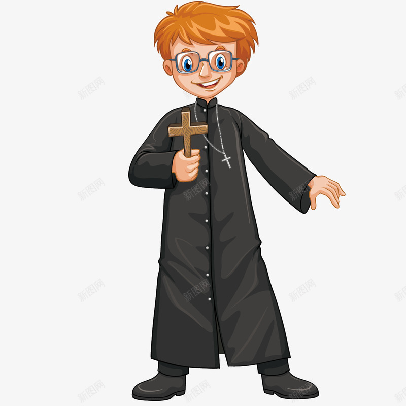 穿黑色衣服的神父png免抠素材_新图网 https://ixintu.com 十字架 男性 眼镜 神父 黑色长袍
