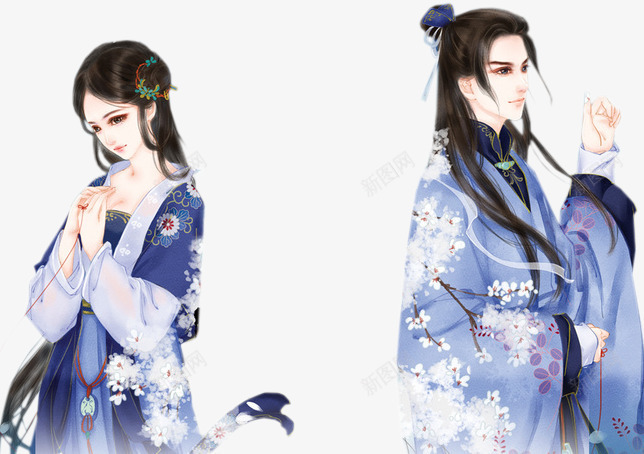 蓝色衣服黑发情侣png免抠素材_新图网 https://ixintu.com 情侣 蓝色 衣服 黑发