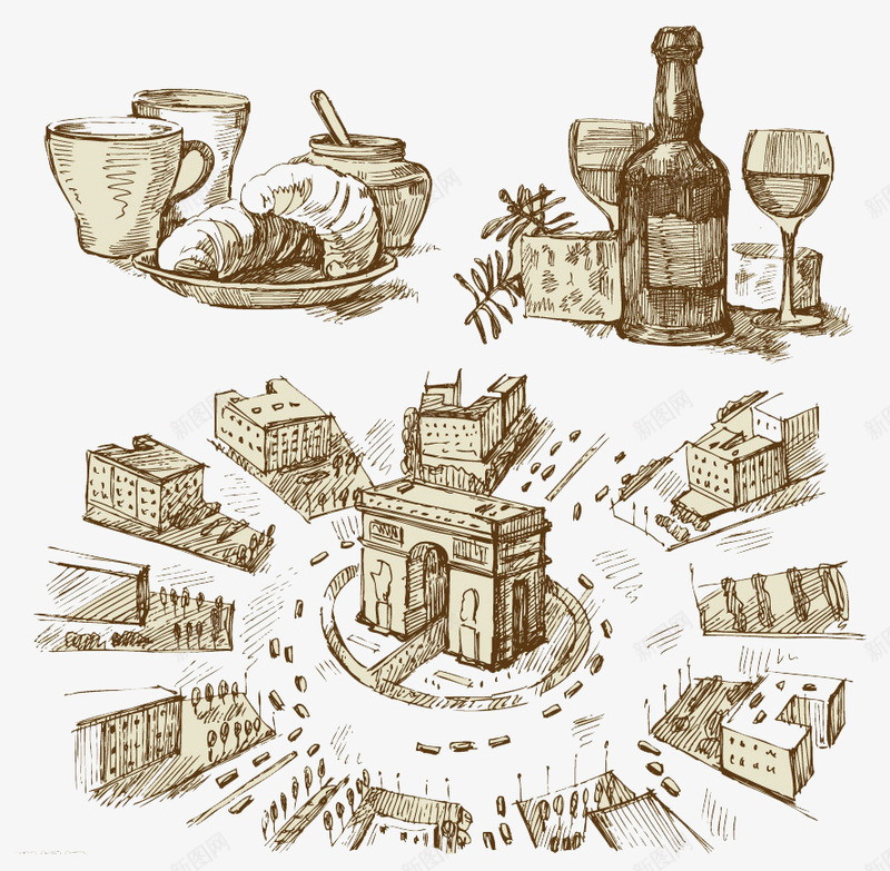 手绘素描葡萄酒红酒png免抠素材_新图网 https://ixintu.com 手绘风格 素描风格 红酒 红酒素描 葡萄酒 装饰