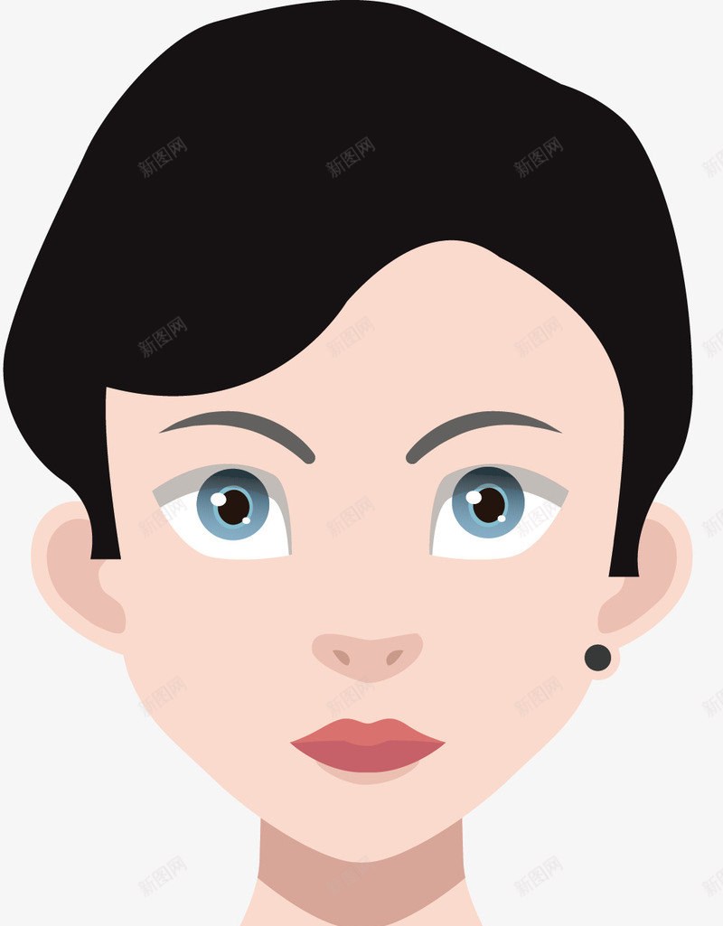 卡通时尚女孩png免抠素材_新图网 https://ixintu.com 五官 人 人物 人脸 口鼻 女人 女人图 女人正脸 女人脸 漂亮女人 矢量女人 脸