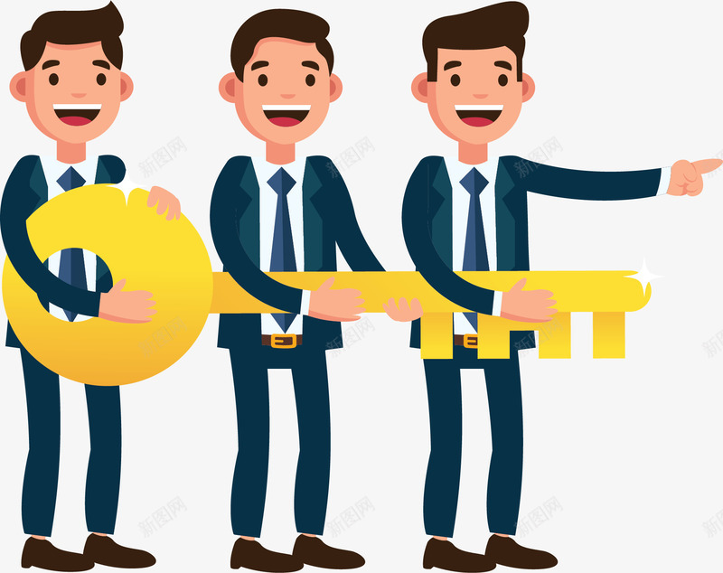 拿着钥匙开锁的小人矢量图ai免抠素材_新图网 https://ixintu.com 商务小人 开锁 开锁的人 拿着钥匙 插画 矢量png 矢量图 金色钥匙