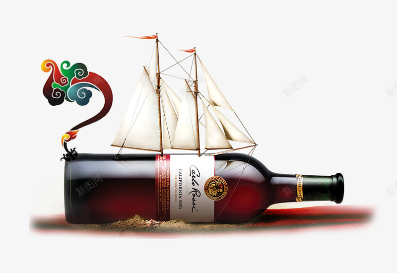 中国风葡萄酒帆船psd免抠素材_新图网 https://ixintu.com 中国风 帆船 杨帆 红酒 红酒品鉴 红酒帆船 葡萄酒 酒瓶
