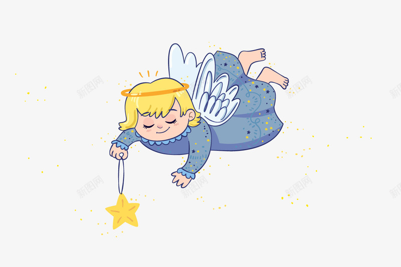 天使的魔法矢量图ai免抠素材_新图网 https://ixintu.com 光环 天使 星星 翅膀 蓝色 矢量图