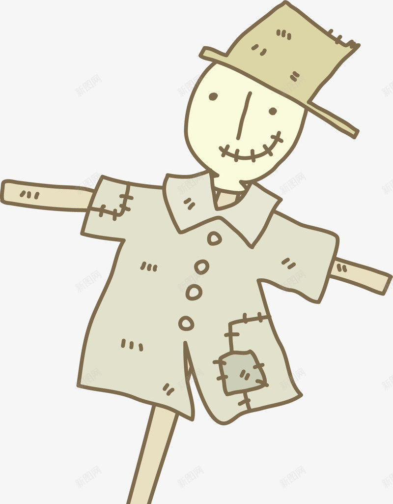 破烂的稻草人png免抠素材_新图网 https://ixintu.com 帽子 稻草人 纽扣 衣服