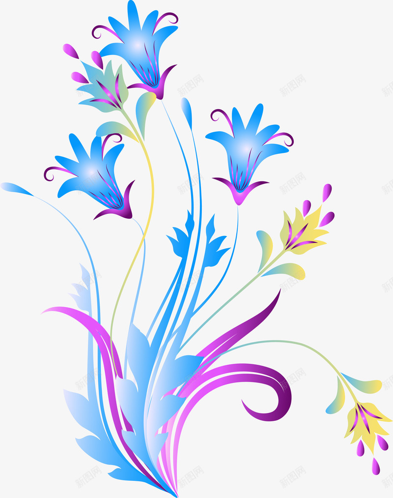 手绘多彩花朵花瓣png免抠素材_新图网 https://ixintu.com 唯美花瓣 喇叭花 多彩花朵 手绘花朵 水彩 渐变