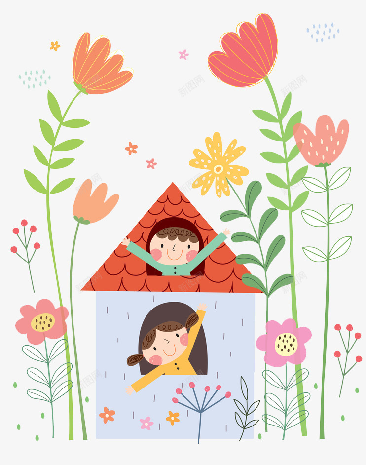 生活在童话世界的小女孩png免抠素材_新图网 https://ixintu.com 多彩 屋子 开心 快乐 手绘 清新 童话 简约 装饰