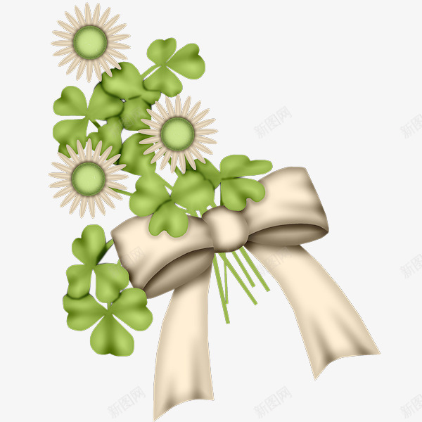 三叶草菊花蝴蝶结png免抠素材_新图网 https://ixintu.com 三叶草 绿色 菊花 蝴蝶结