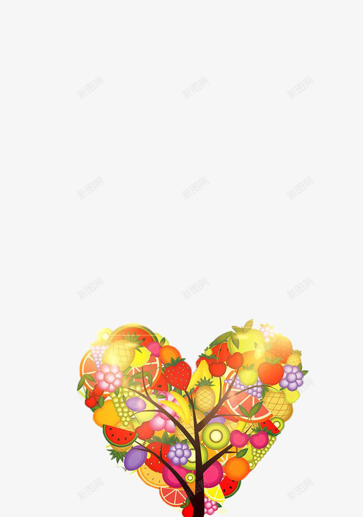 爱心水果树水果店宣传海报png免抠素材_新图网 https://ixintu.com 促销海报素材 宣传海报 梨 水果 水果店 爱心树 草莓 西瓜