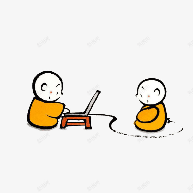 手绘玩电脑的小和尚png免抠素材_新图网 https://ixintu.com 卡通小和尚 小和尚 小沙弥 手绘和尚 手绘小和尚 插画 漫画 玩电脑
