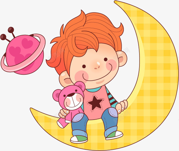 月亮上的男孩矢量图ai免抠素材_新图网 https://ixintu.com 宇宙 月亮 熊 男孩 矢量卡通 矢量图