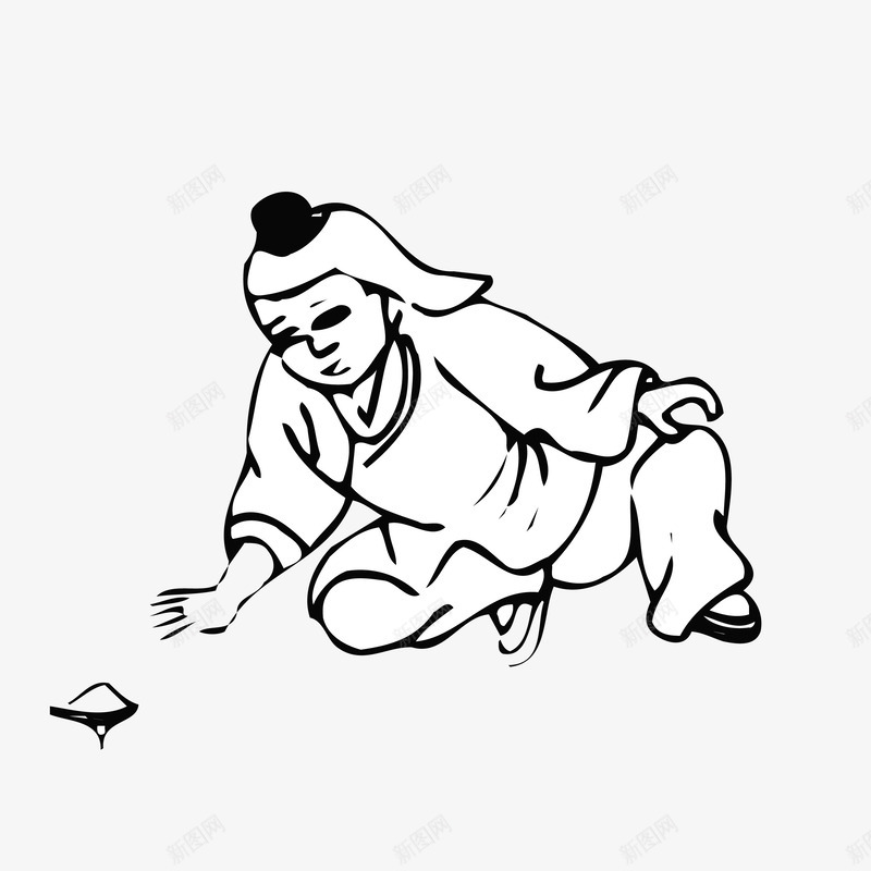 正在转陀螺的孩子png免抠素材_新图网 https://ixintu.com 中国风 古代 古代小人 孩童 正在转陀螺 玩耍的 简笔画 绿色